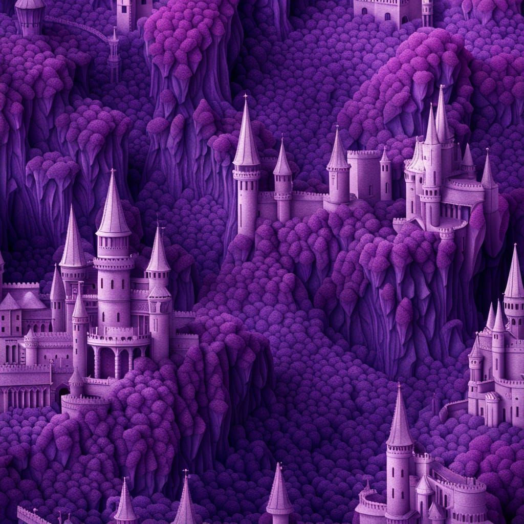 Purple Crystal Medieval Castle Landscape