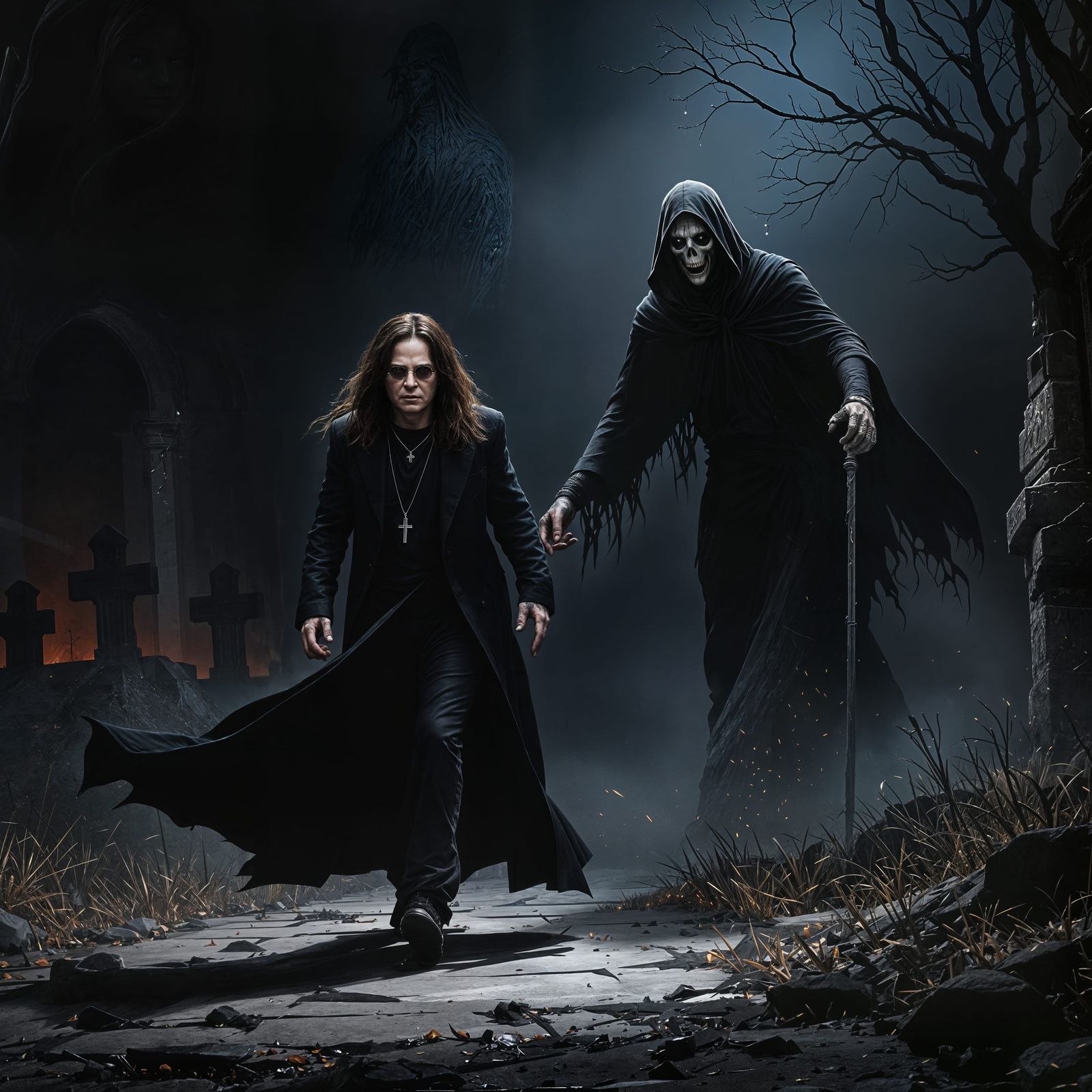 Ozzy Osbourne and Grim Reaper: Hyperrealistic Concept Art