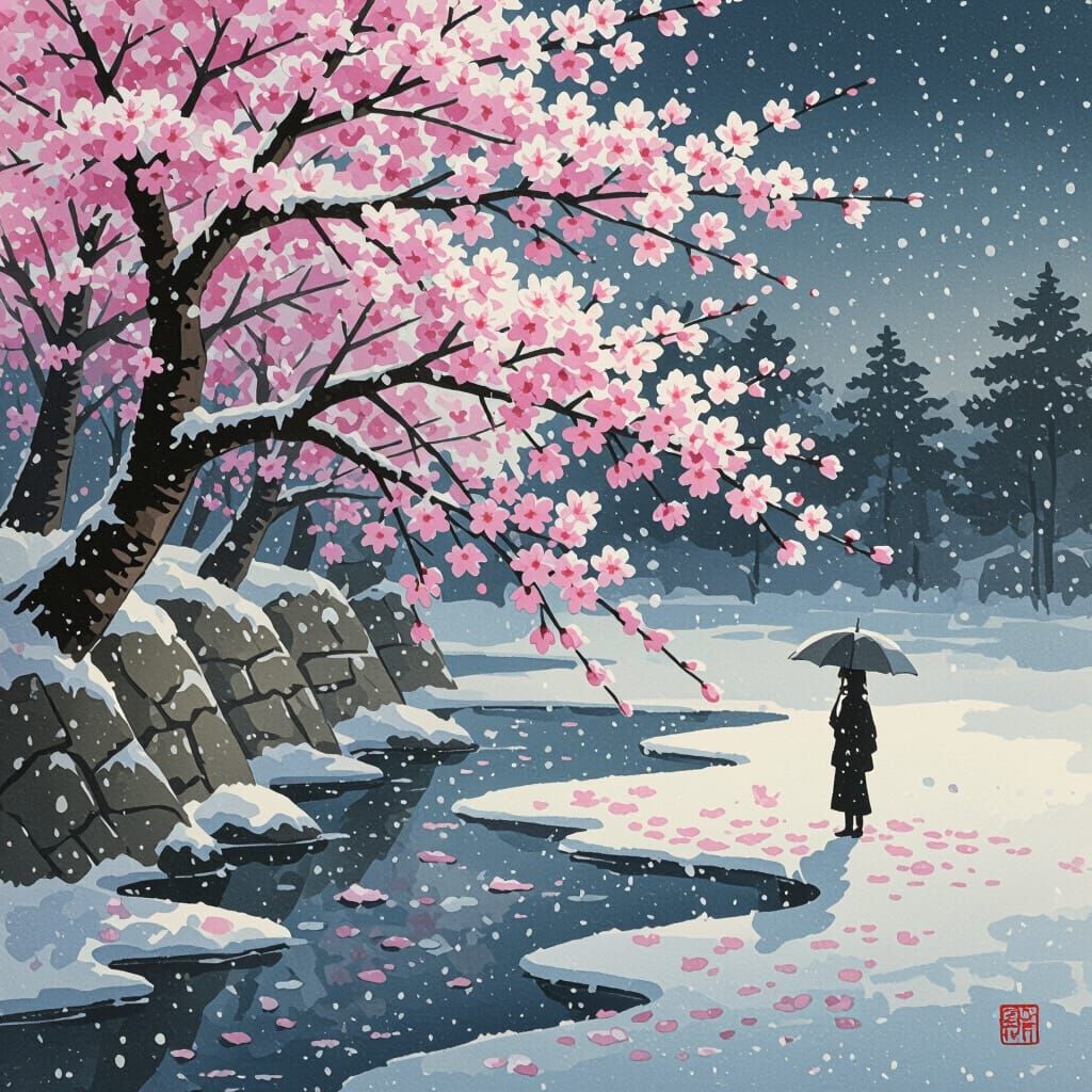 Sad Cherry Blossoms on Cold Spring Night