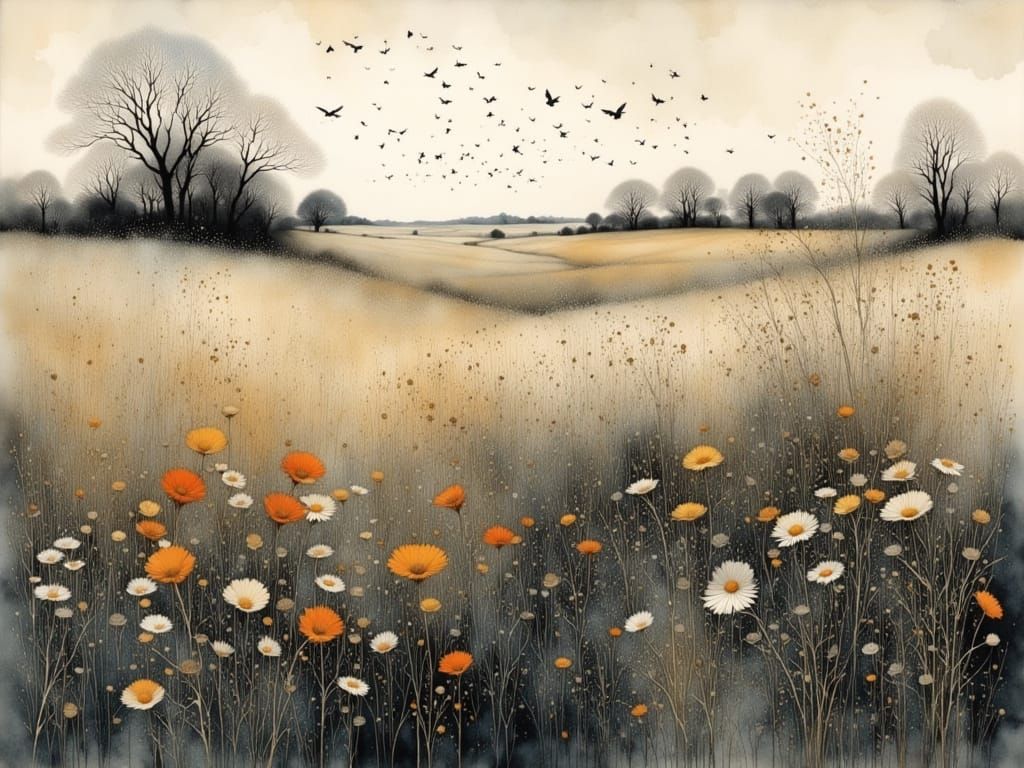 Wild Birds Soar Over the Moor in a Serene Landscape