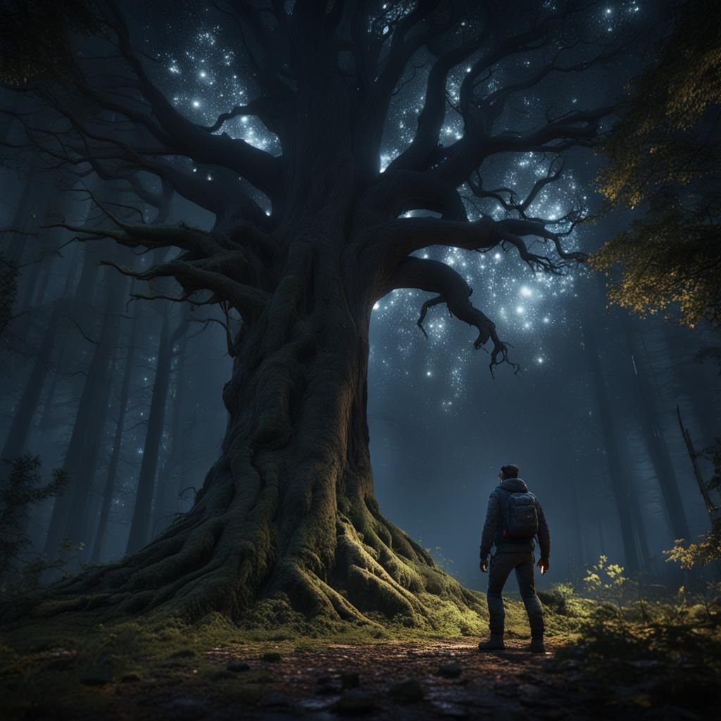 Eerie Forest Scene with Hidden Figure, 3D Render