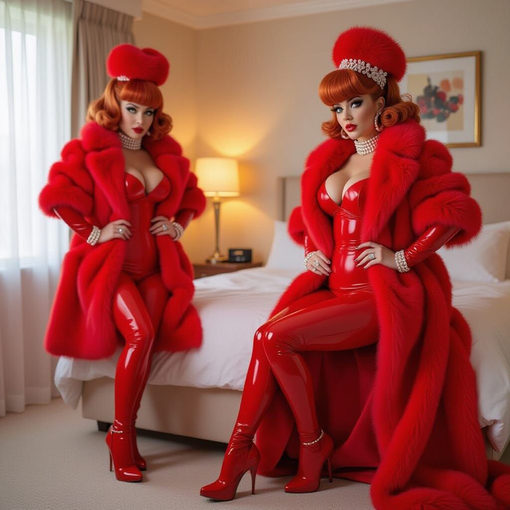 Crimson Haired Figure in Fur Coat and Hat