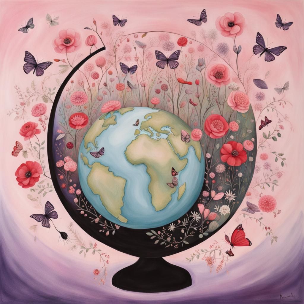 Flowers Sprouting from Earth with Butterflies