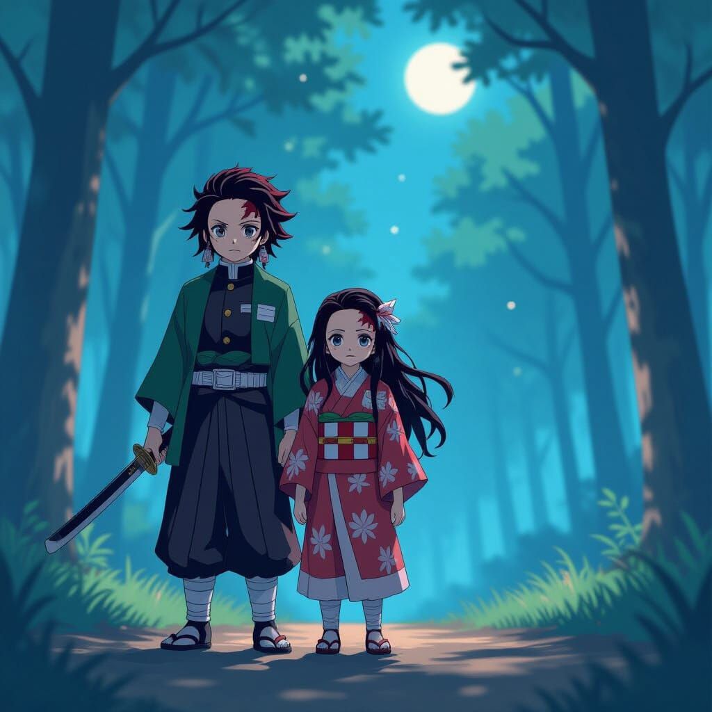 Nezuko and Tanjiro in Vibrant Anime Style