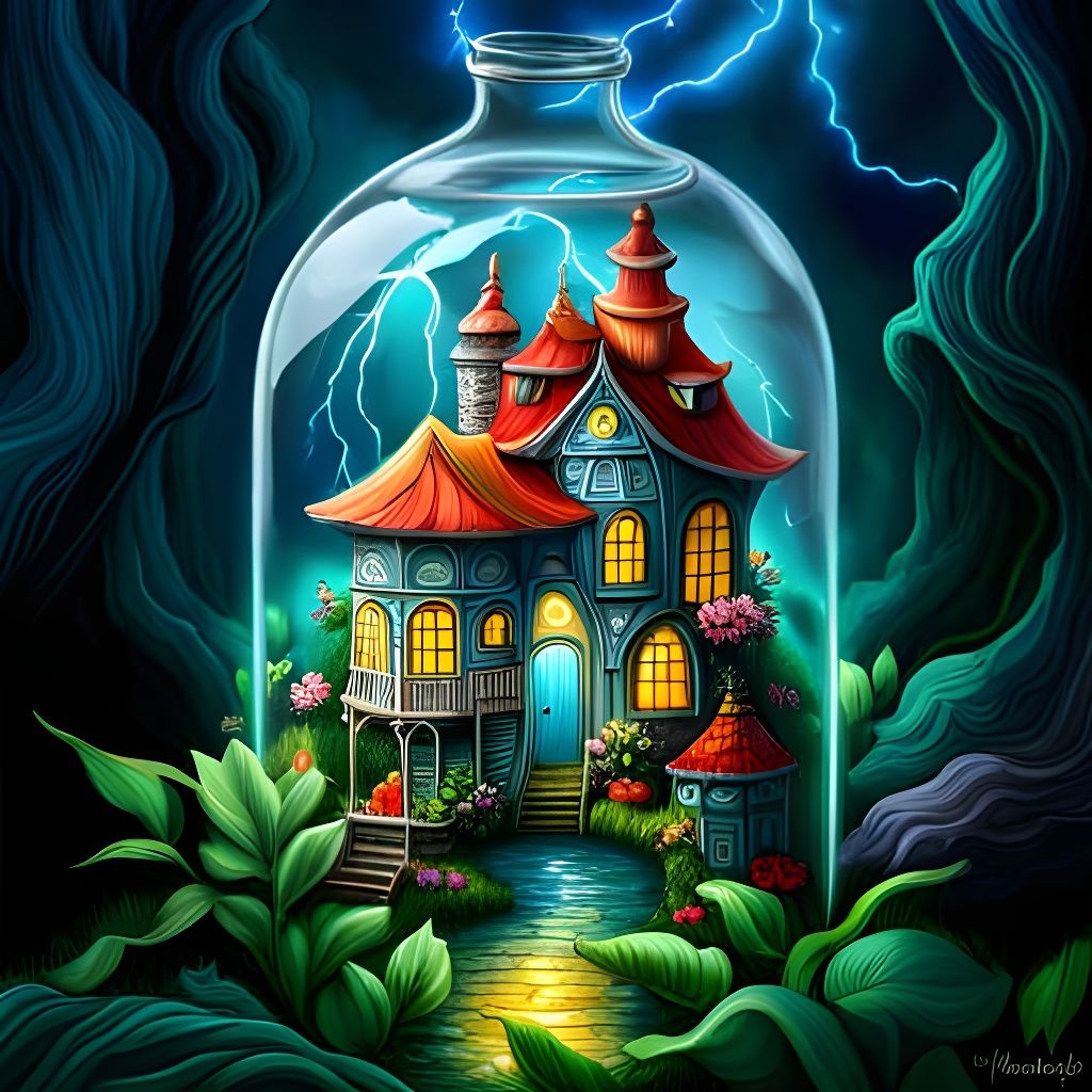 Enchanted Floral Village Inside Glass Bottle