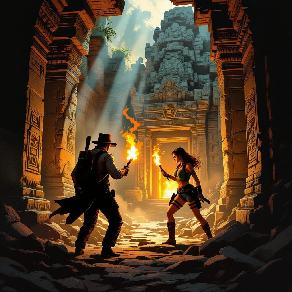 Indiana Jones & Lara Croft Explore Ancient Temple