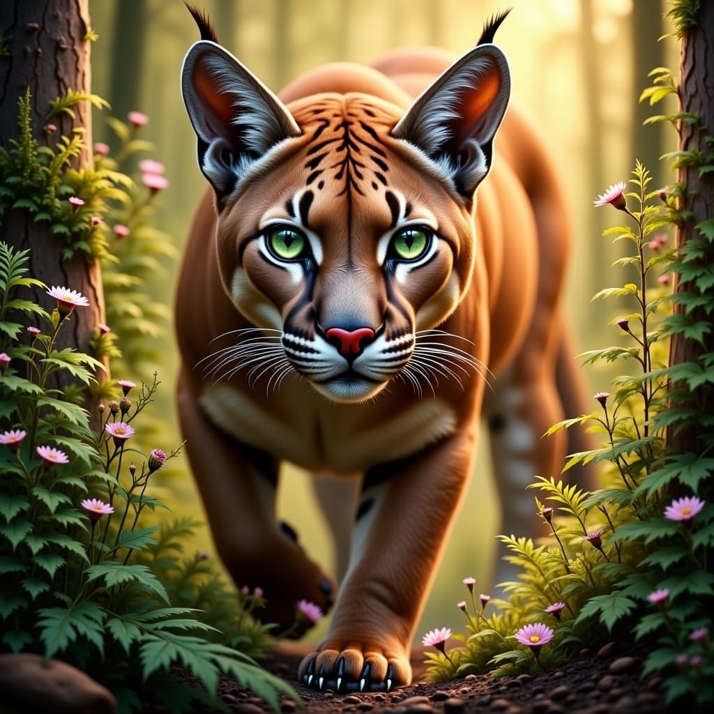 Surreal Wildlife Portrait of a Majestic Female Cougar in a F...