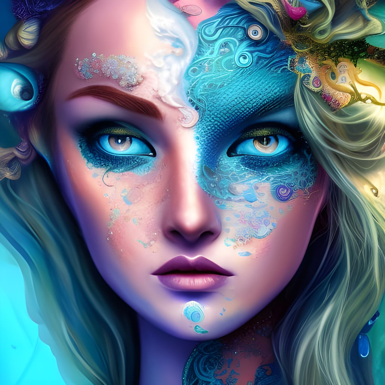 Hyper-Detailed Mermaid with Blue Eyes