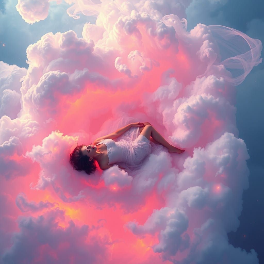 Serenely Reclining Figure in Iridescent Clouds