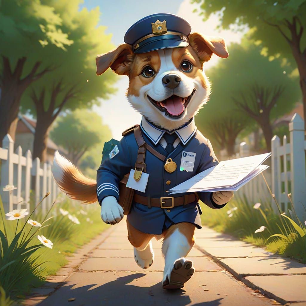 Cute Mailman Dog Runs Towards the Camera