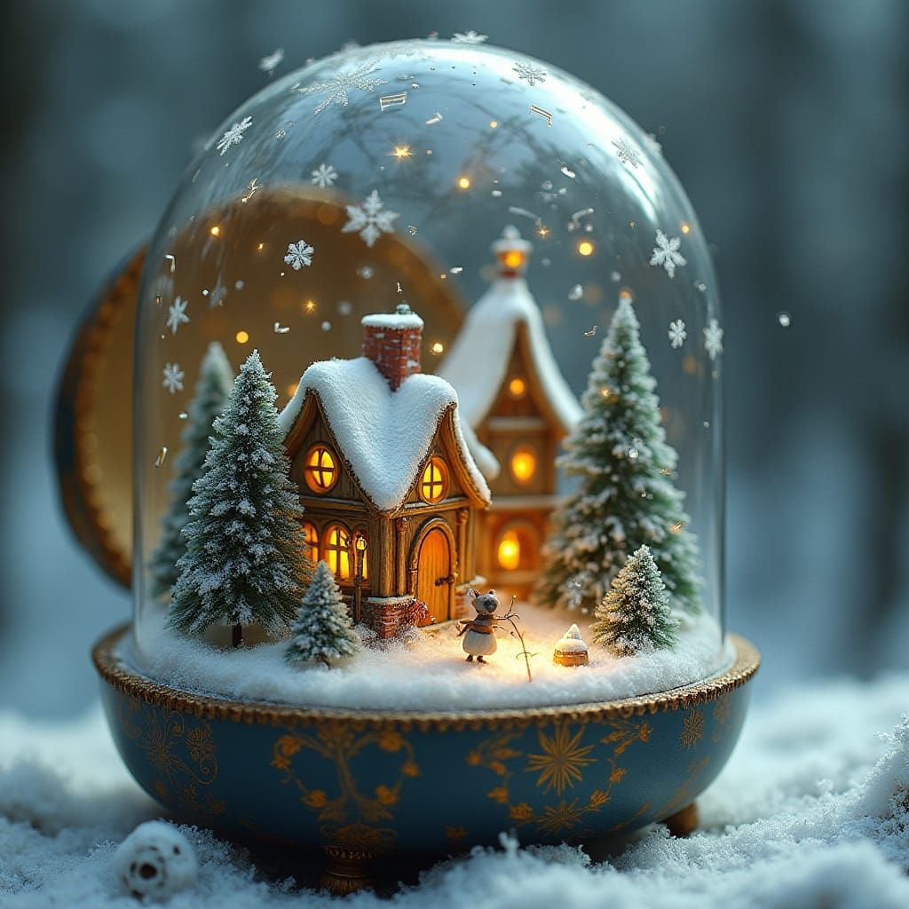 Enchanted Winter Village Music Box Illustration