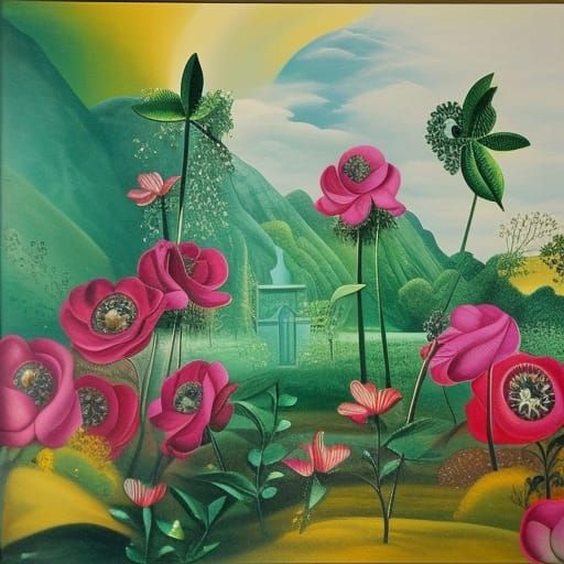 Pink Eiffel Tower in Green Paris: Surreal Abstract