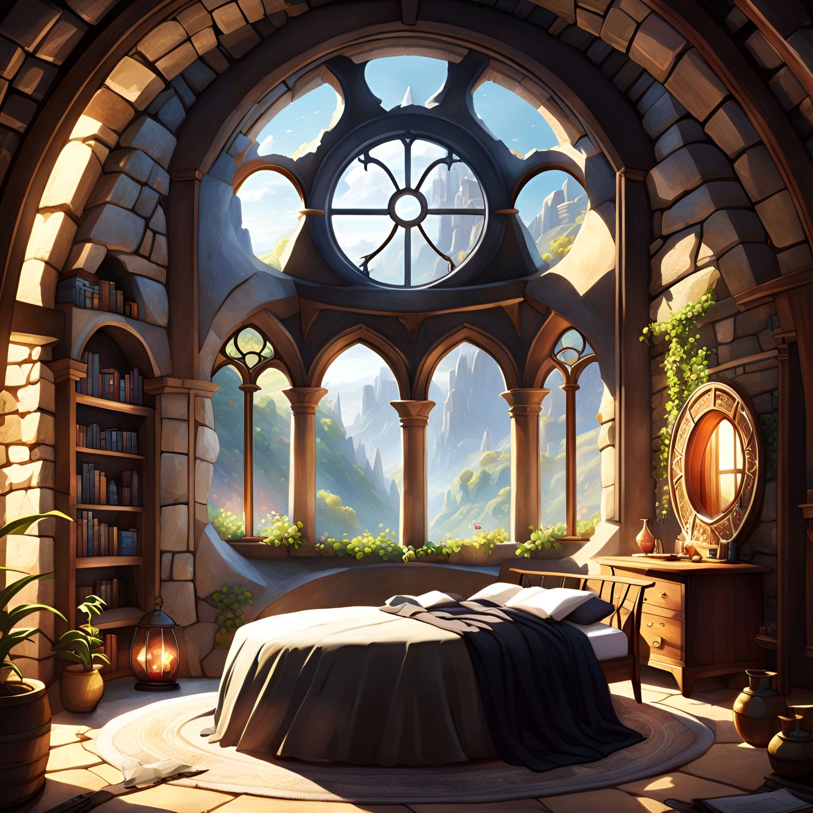 Enchanting Medieval Bedroom Scene in Splash Art Style