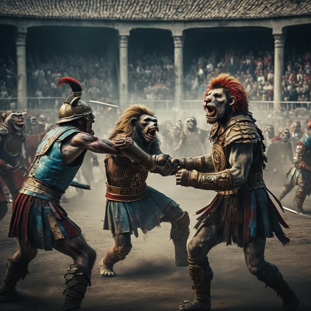 Zombie Monkey Clown Gladiators Battle Zombie Lion