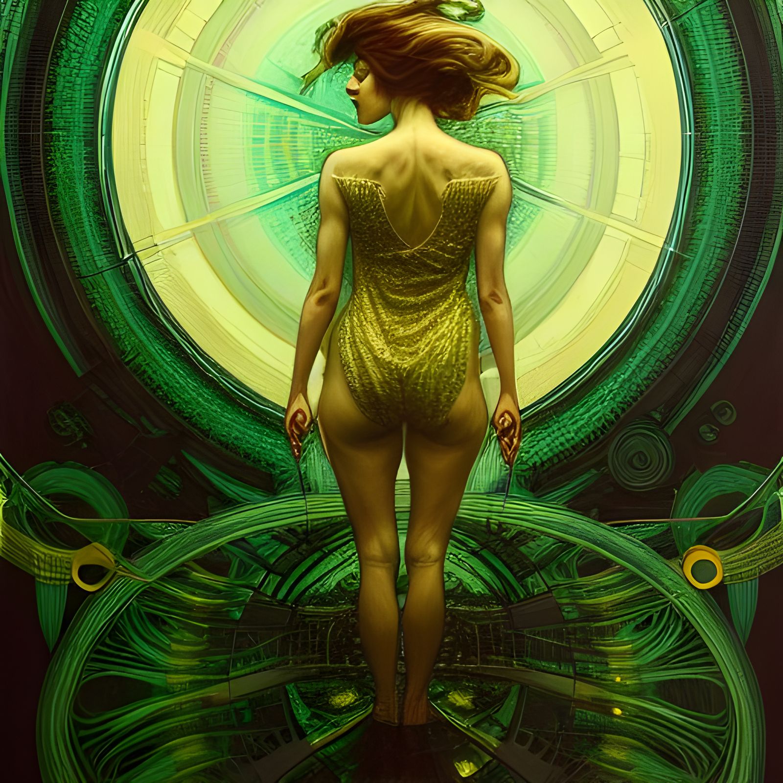 Intricate Gold-Edged Scene in Art Nouveau Style