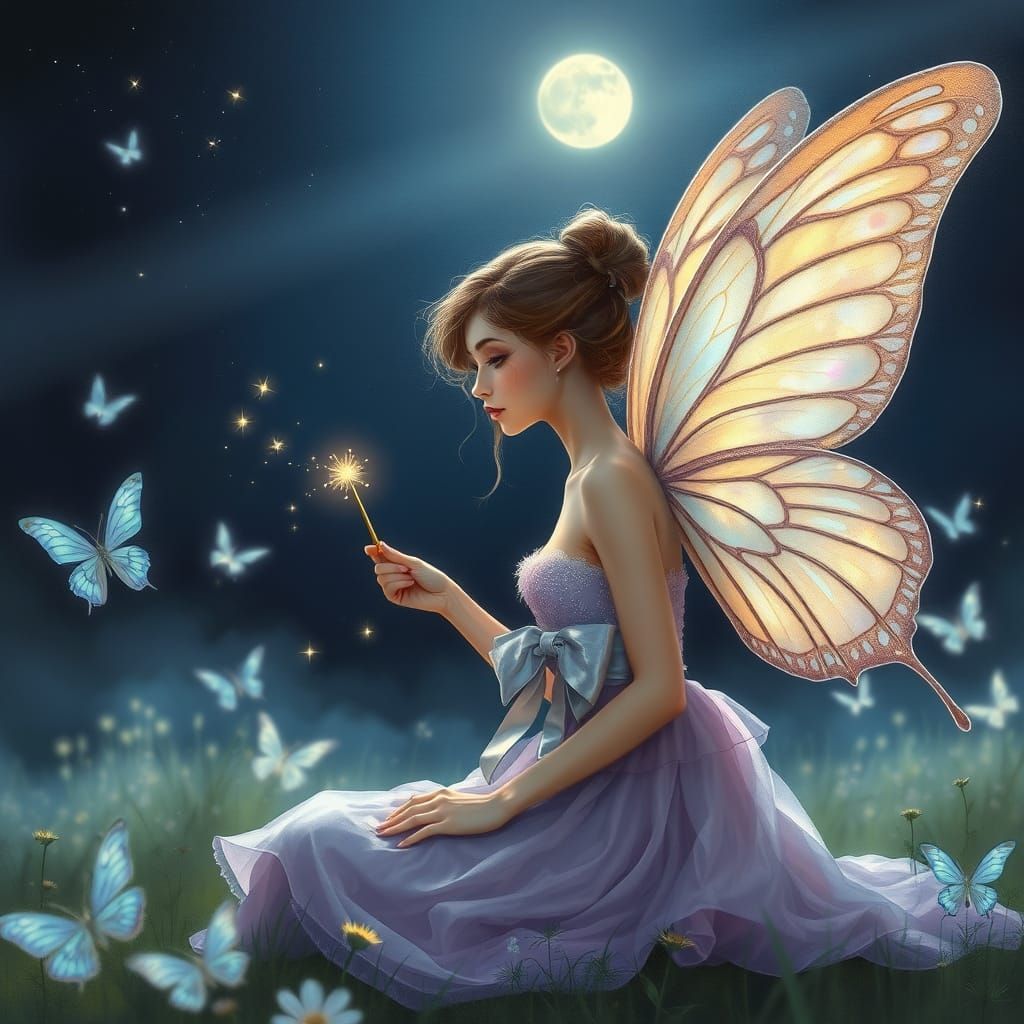 Ethereal Fairy in Enchanted Nighttime Scene