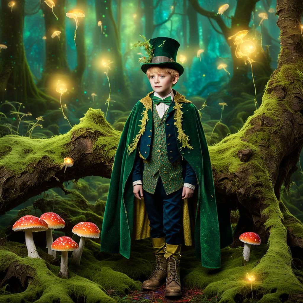 Victorian Leprechaun Boy in Enchanted Forest
