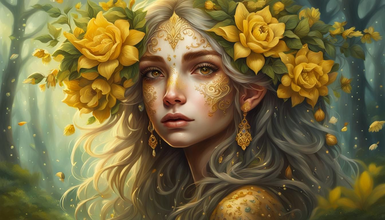 Beautiful Forest Elf Portrait in Oil Painting
