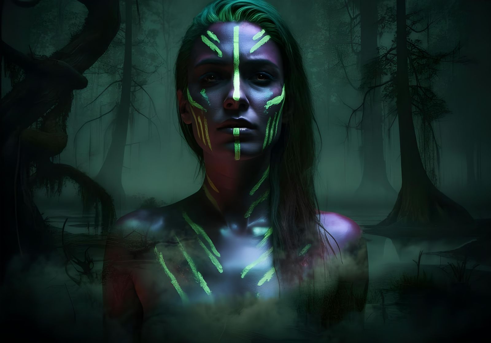 Swamp Woman Double Exposure in 3D Render