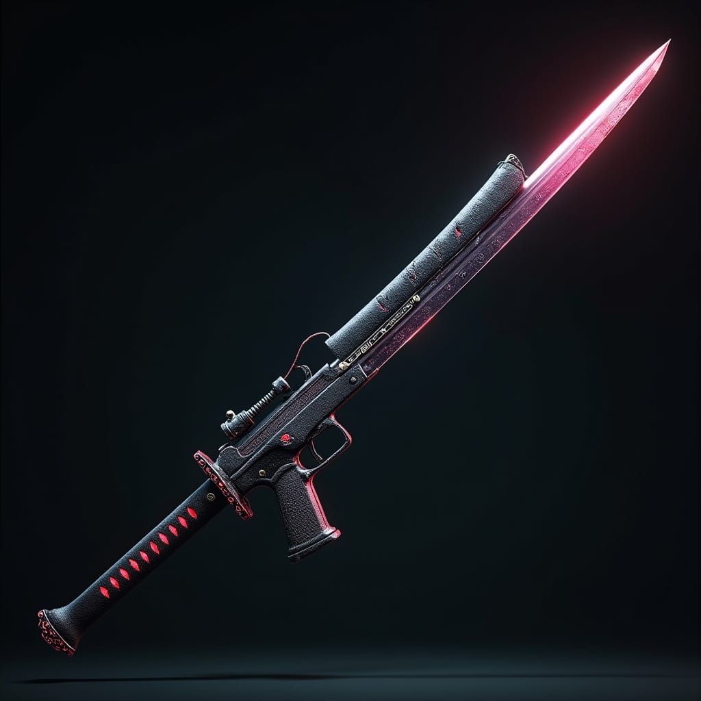 Cyberpunk Katana with Integrated Machine Pistol