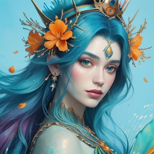 Peacock Mermaid Portrait in Fauvist Style