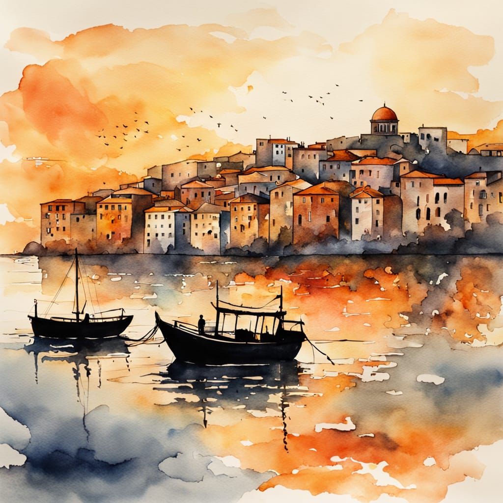 Vibrant Greek Coastline at Sunset