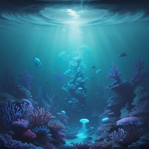 Bioluminescent Jellyfish Drifting Through Underwater Portal