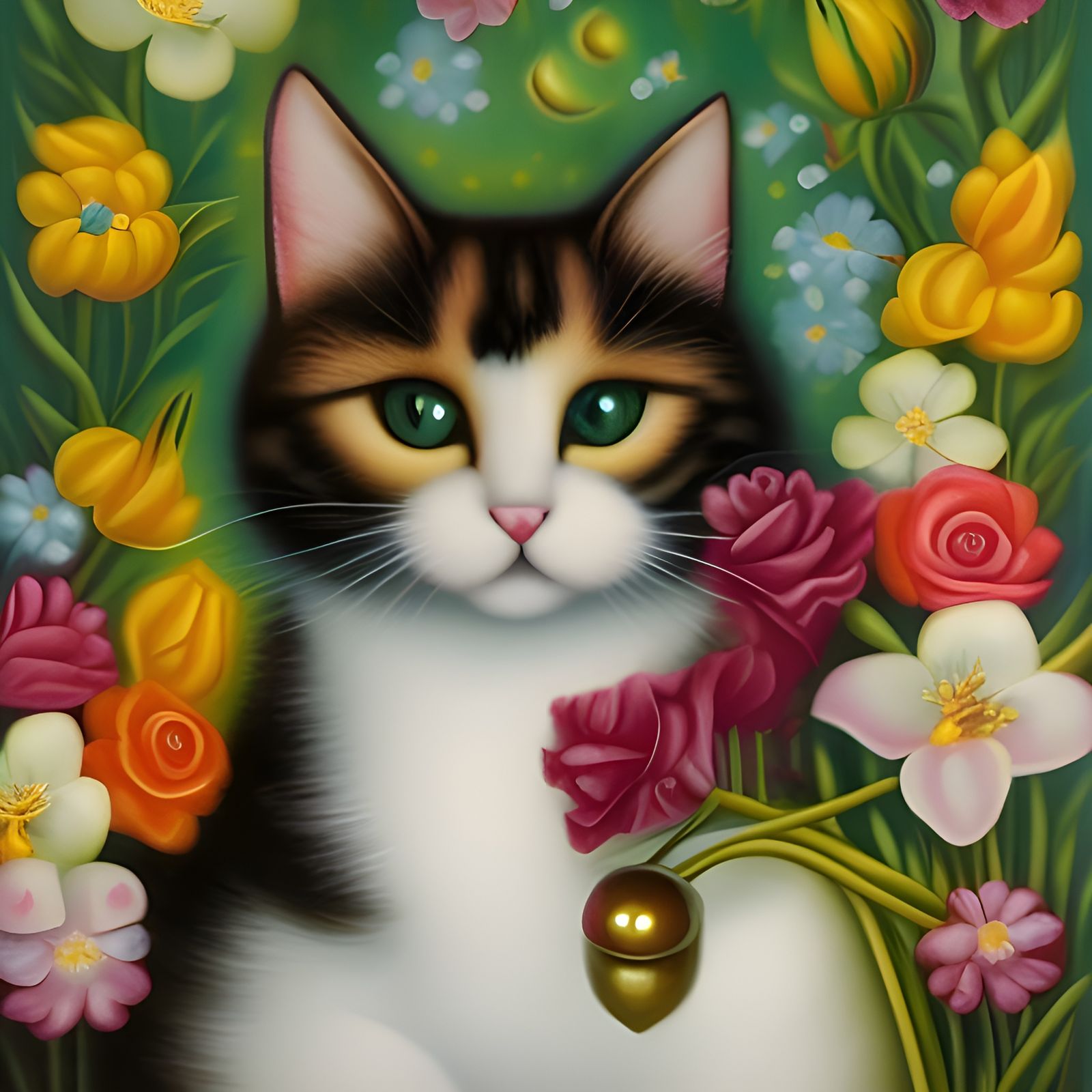 Mischievous Cat Portrait in Lowbrow Style