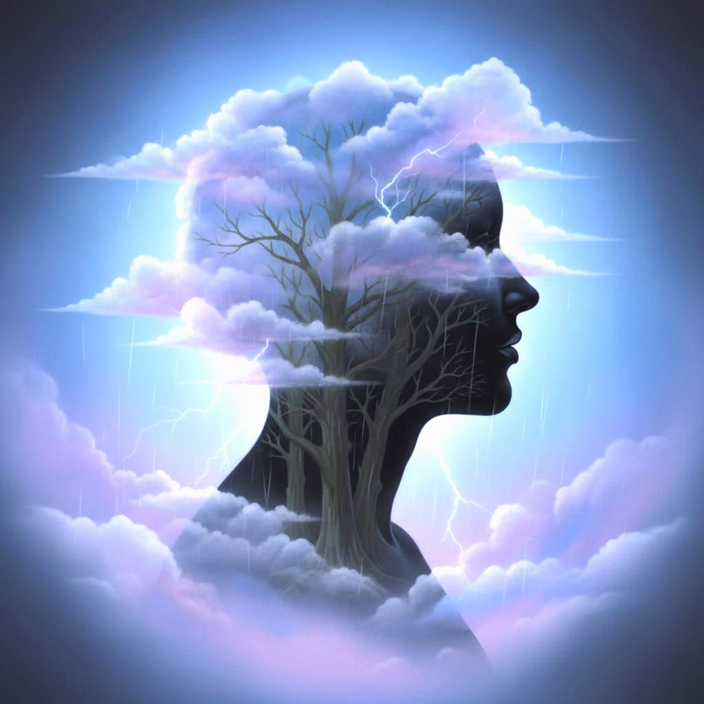 Surreal Silhouette Portrait with Lightning and Rain