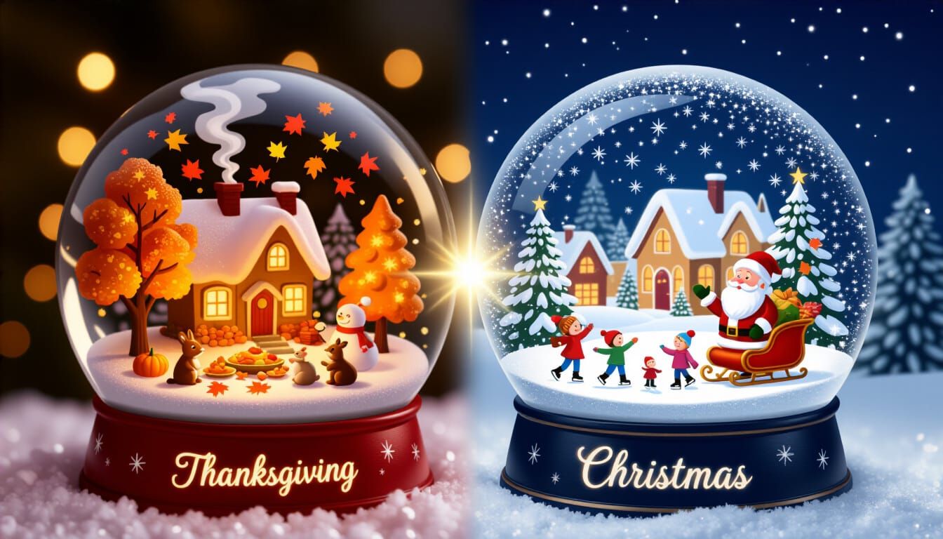 Thanksgiving and Christmas Snow Globe Art