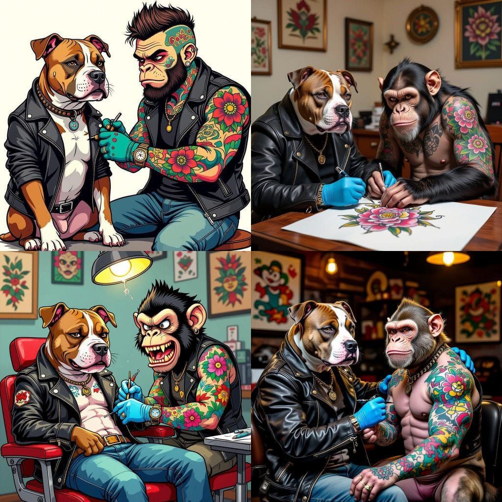 Pit Bull Dog Gets Tattooed by Angry Monkey Artist