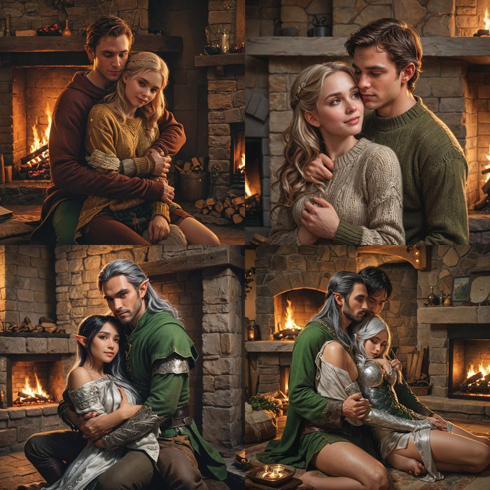 Fantasy Elves Embrace: Comic Book Style Art