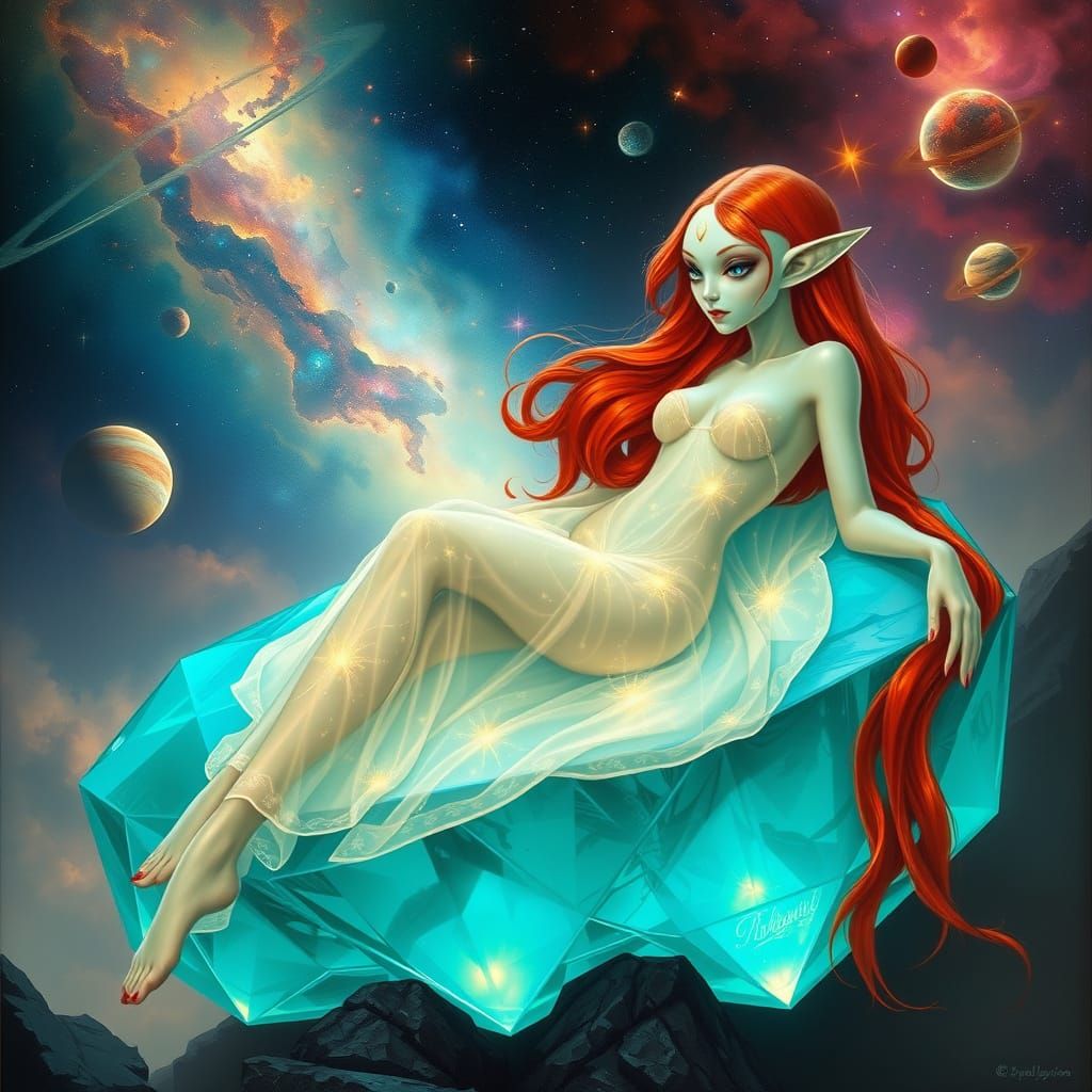 Bioluminescent Alien in Art Deco Style Gown