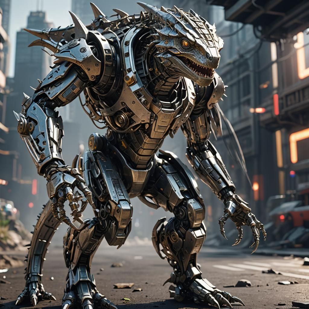 Futuristic Lizard Man with Mechanical Details