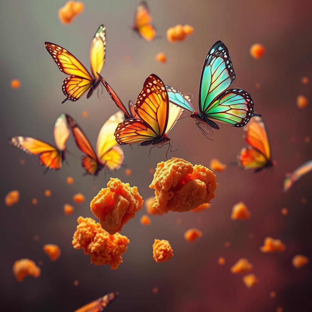 Butterflies Devouring Fried Chicken: A Surreal Digital Art