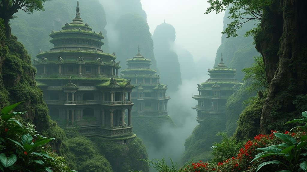 Ancient City of Enchanted Technology Amidst Verdant Jungle