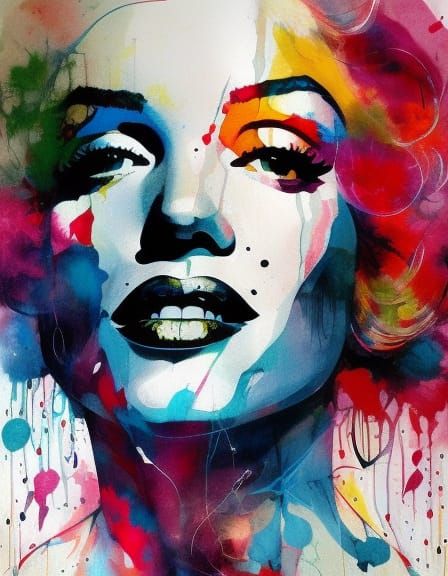 Hyperdetailed Marilyn Monroe Portrait with Ink Drips
