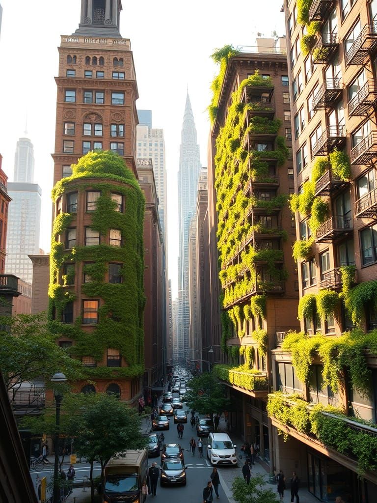 Vibrant Eco-Friendly NYC Cityscape in Cyberpunk Style