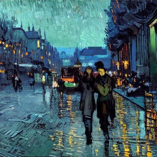 Romantic Twilight Embrace Painting in Van Gogh Style