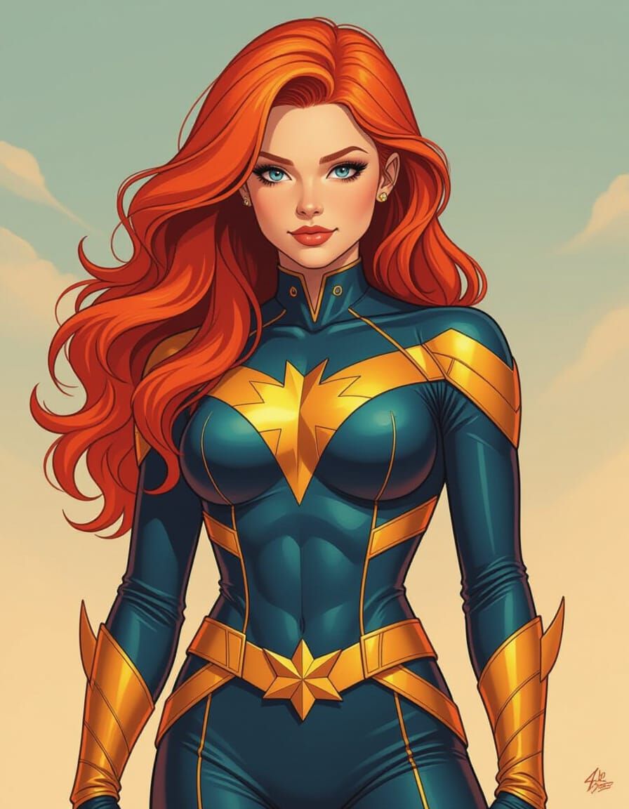 Starfire Superheroine with Orange Skin and Red Hair