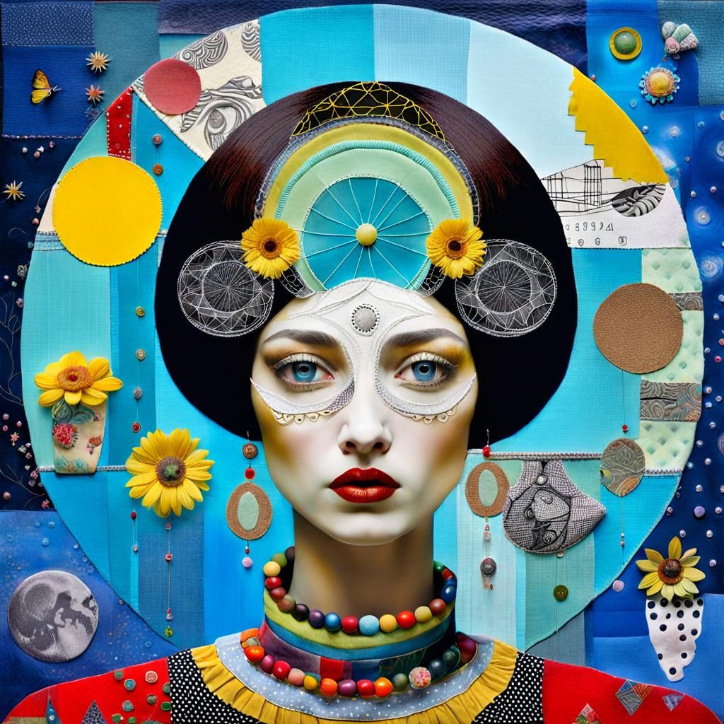 Surreal Woman Portrait in Mixed Media Style