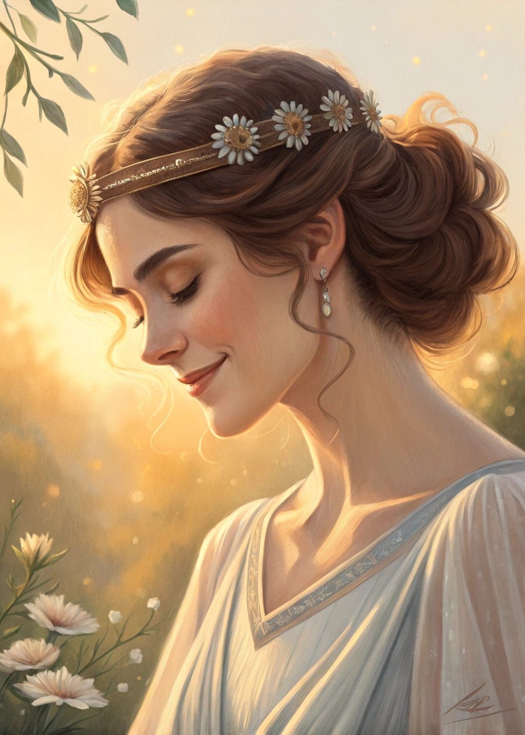 Romantic Lady Basks in Dawn's Soft Light