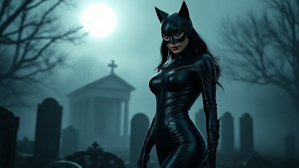 Catwoman with her iconic black leather costume