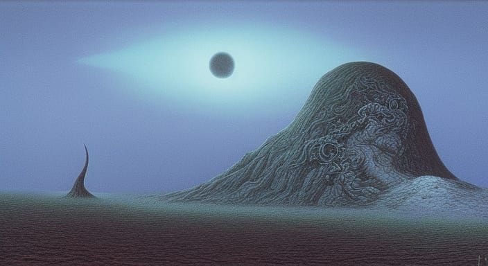 Dragon in Sinister Landscape, Cosmic Illustration