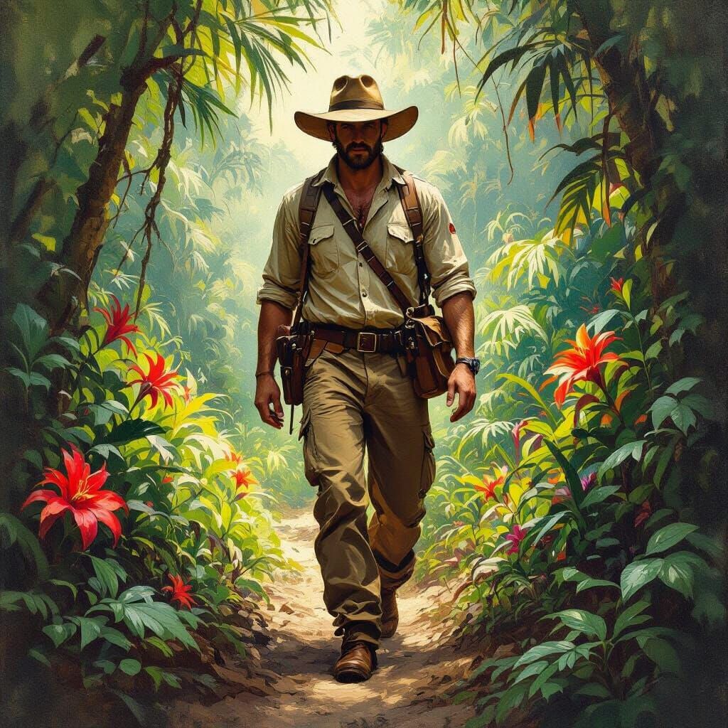 Jungle Explorer in Oil Painting Style