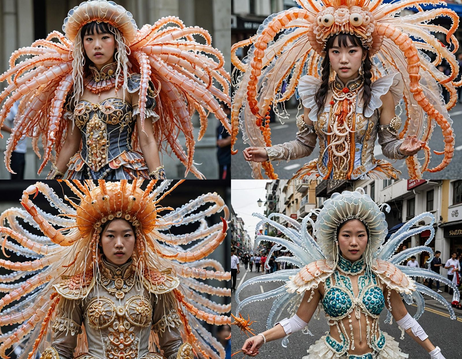 Surreal Jellyfish and Prawn Seafood Costume