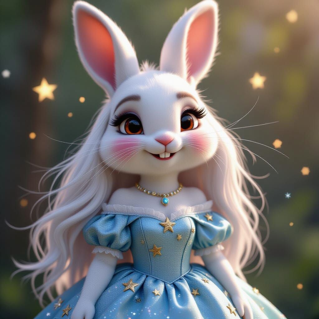 Rabbit in Disney Dress with Stars, Digital Art