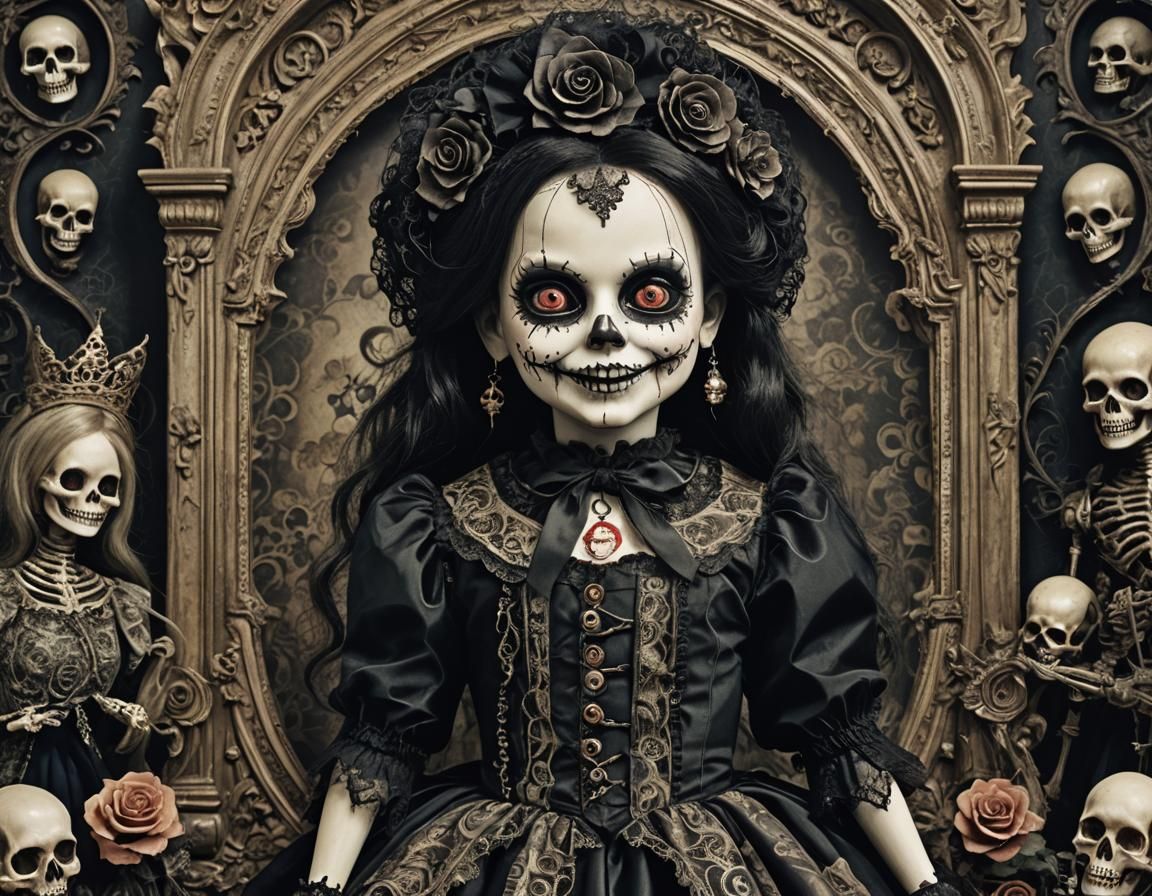 Gothic Horror Doll Portrait in Maximalist Style