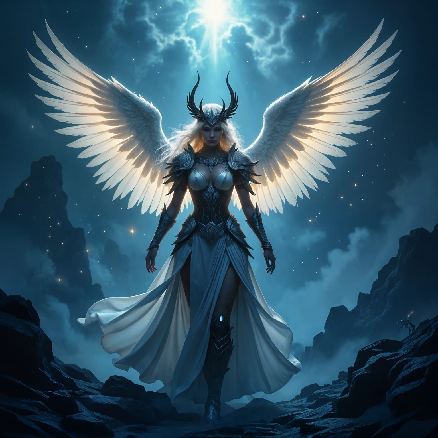 Celestial Valkyrie Guiding Souls, Dark Fantasy Art