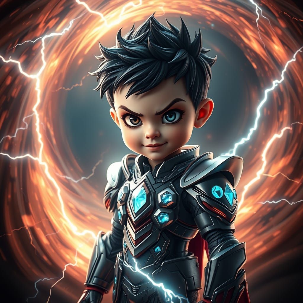 Young Supervillain Embodies Cosmic Power in Futuristic Armor